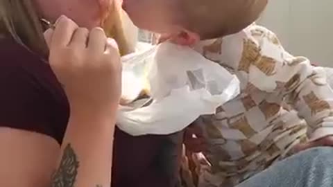 Toddler Steals Food From His Mother's Mouth