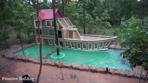 Building Three Storey Boat Villa with Swimming Pool