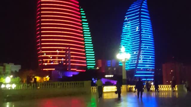 Flame Towers Lights in Baku, Azerbaijan