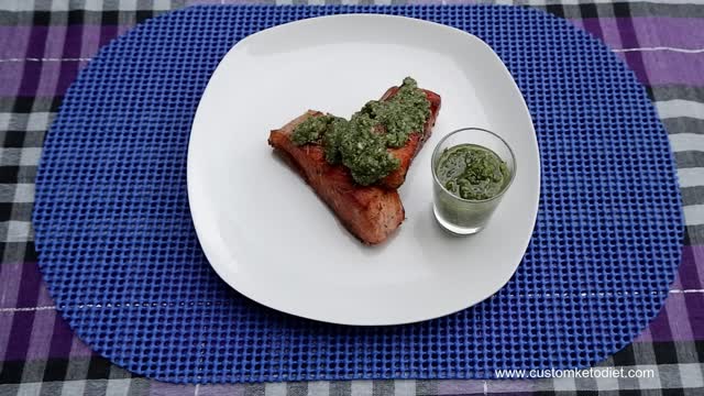 Keto Salmon with Chunky Basil Pesto