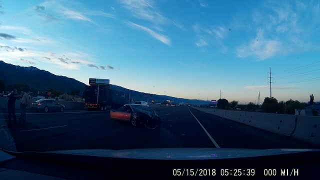 Car Crashes into Truck During High Speed Pursuit