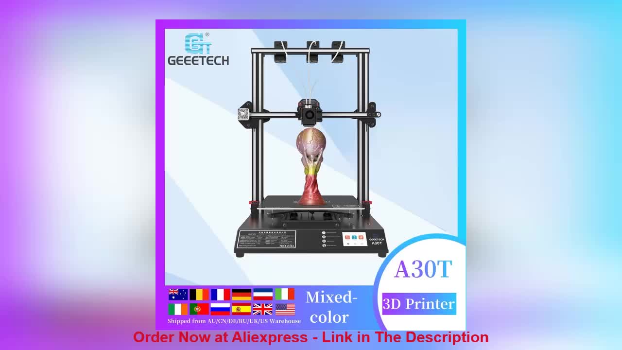 ☑️ Geeetech A30T Large 3d printer multi color 3 extruder Dual z axis, 320x320x420, High precision