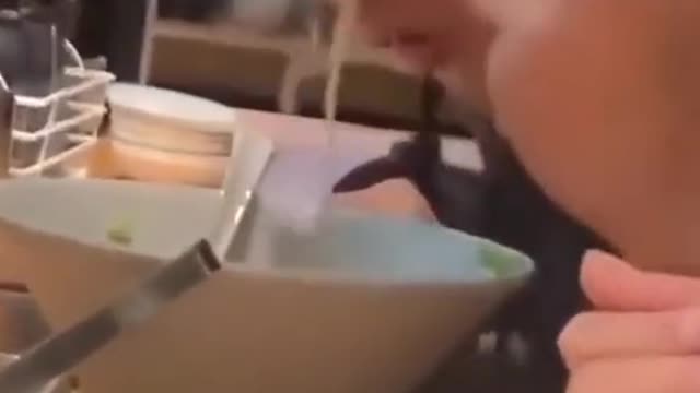 Man eats noodles trough his nose! #weird #meme #disgusting
