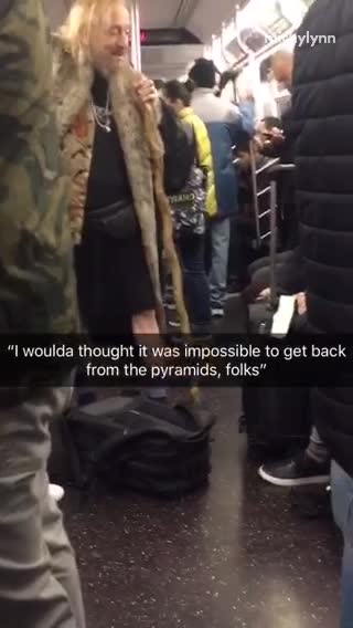 Crazy long hair blonde guy talking about pyramids subway