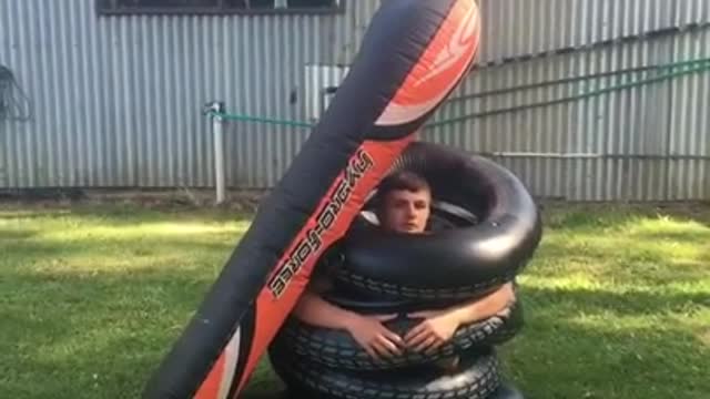 Pool toy stack karate kick fail