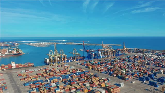 largest port of spain valencia containers and goods on the quay with cranes