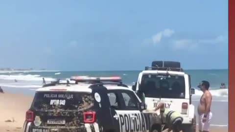 Police Jeep in the beach