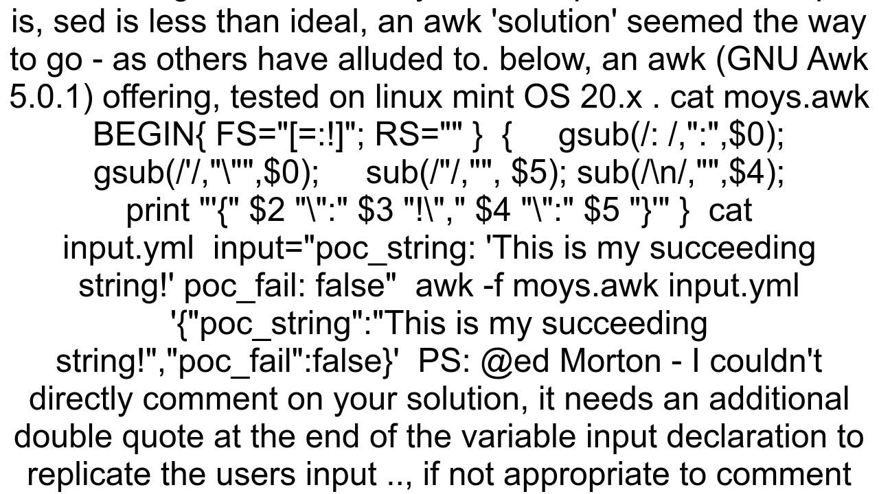 regex to convert an YAML object into string in sed