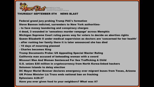 Thursday, September 8, 2022News Blast #Enoch #NewsBlastReading #NBR