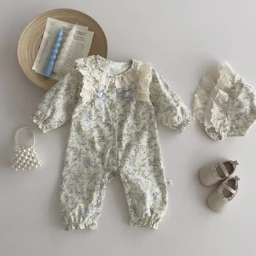 0-2 Years Old newborn Baby Girls Jumpsuit + Hat Cotton Floral Lace Long Sleeves Toddler Romper