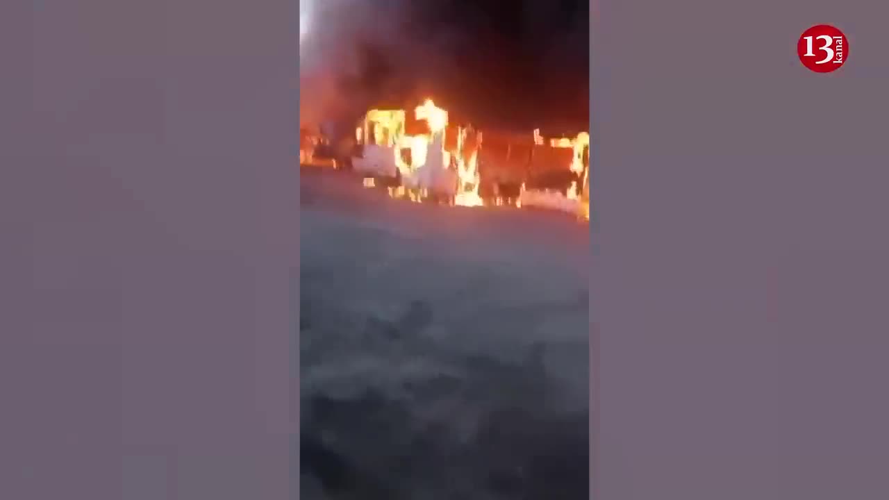 Footage from fire in Moscow where over 35 buses were burnt to ashes