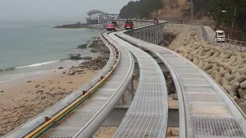 Riding a rail bike around the beach