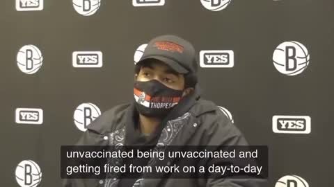 NBA star Kyrie Irving is asked about his vaccination status multiple times