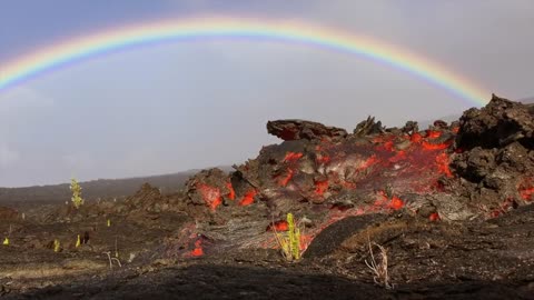 Breathtaking Rainbow Over Lava Flow in Hawaii