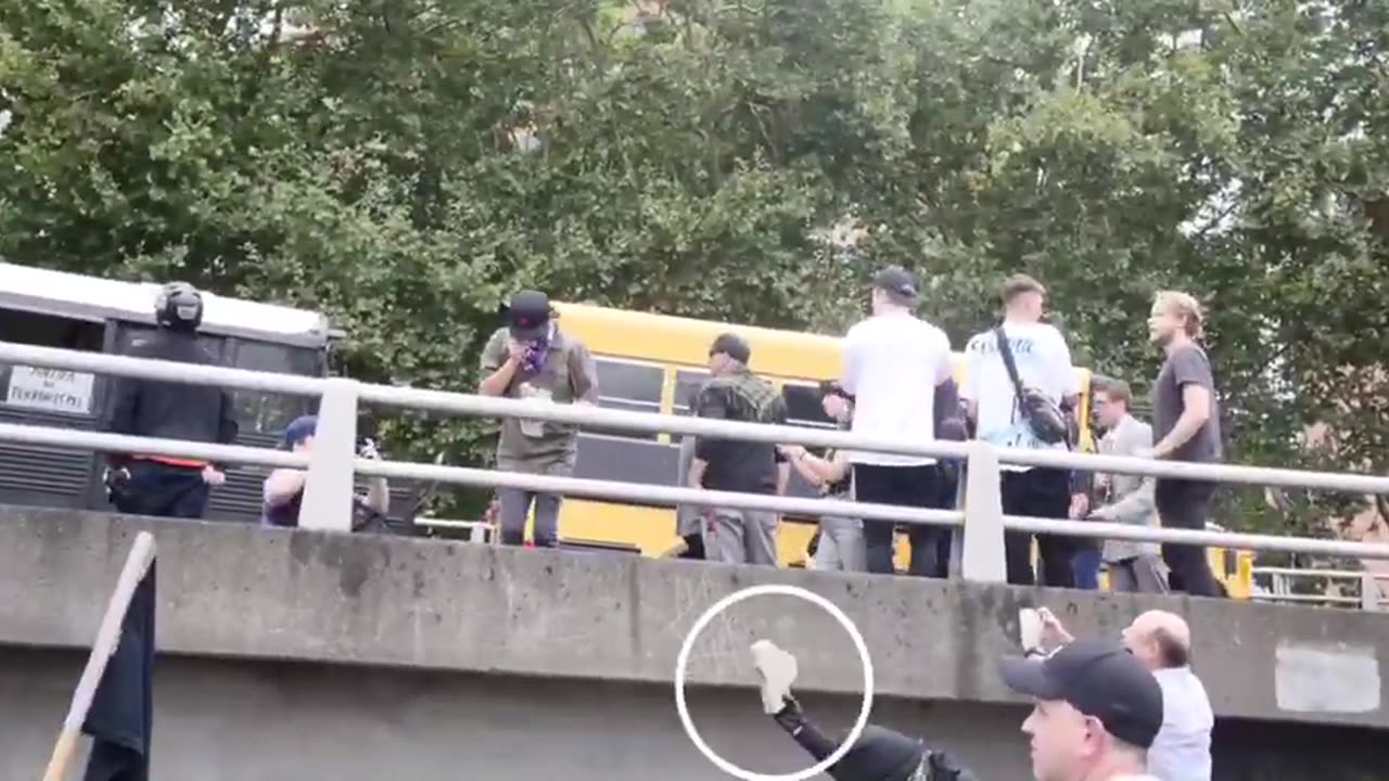 Aug 17 2019 Portland 1.4.2 antifa brought concrete in a case and use it to throw at busses