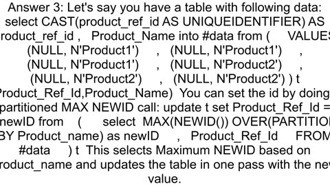 Update new GUID based on nonunique column in same table