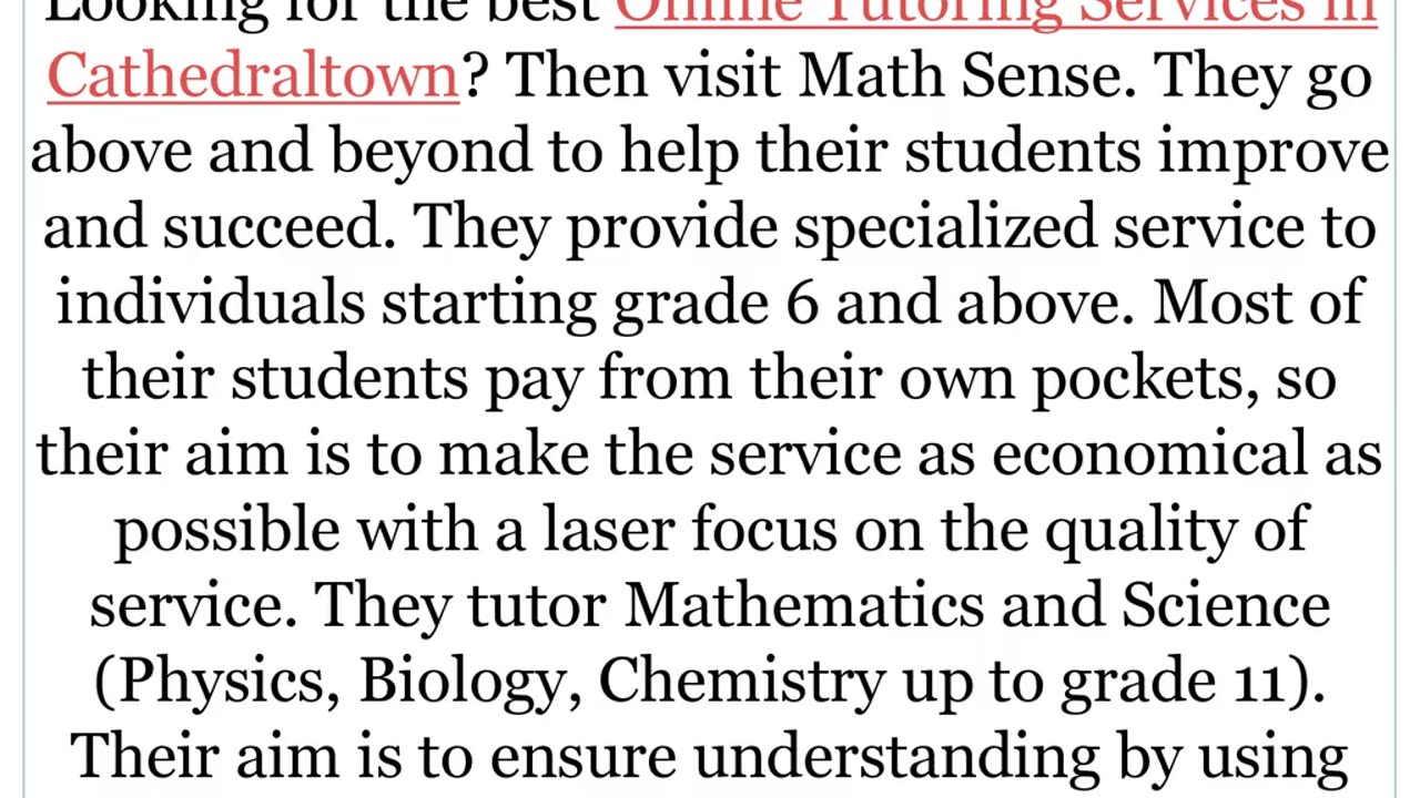 Get the best Online Tutoring Services in Cathedraltown