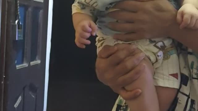 the baby laughs so refreshingly and happy