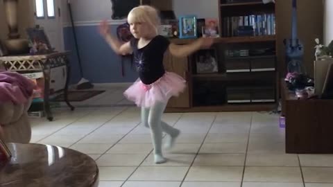 Little Girl Slides and Slips While Doing Ballet