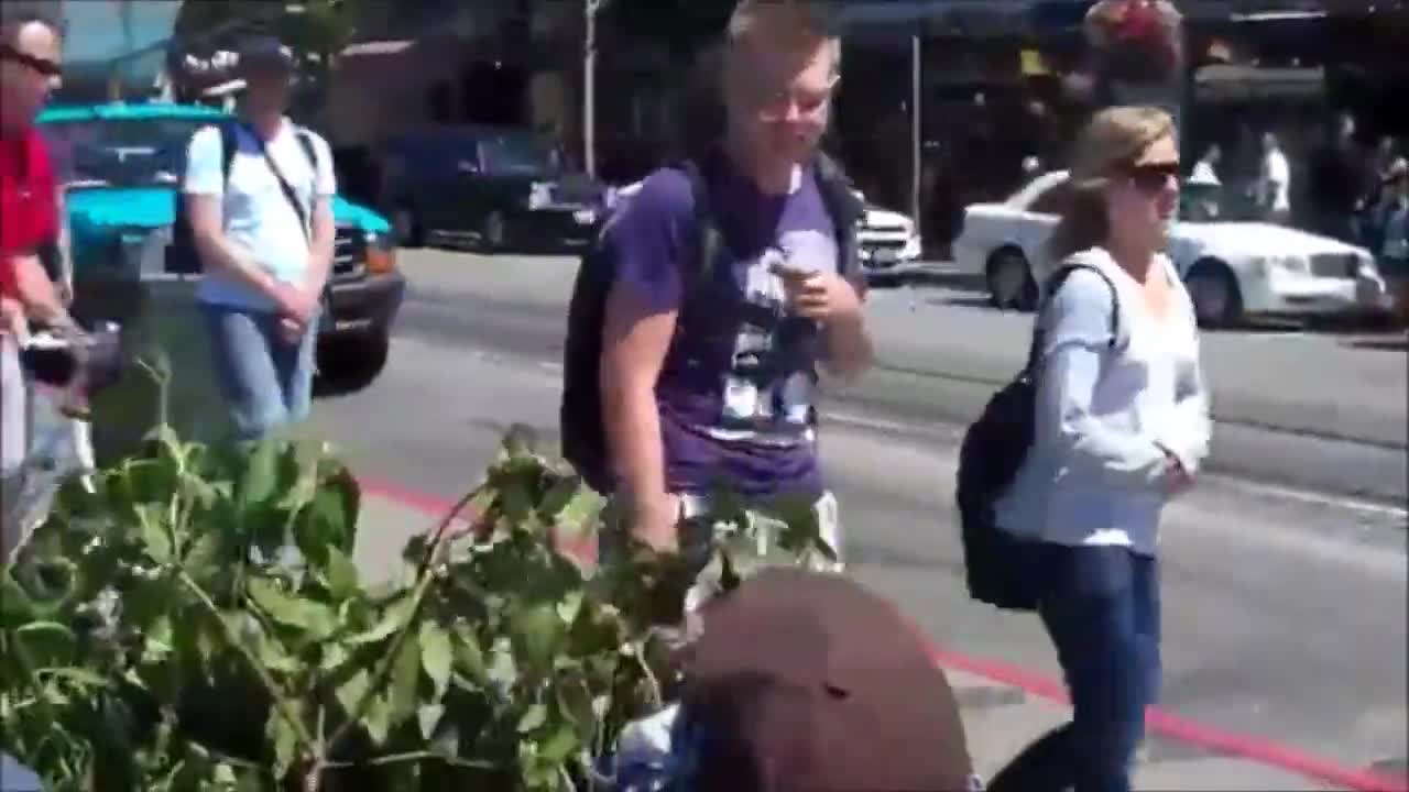 Funny bushman prank on a sunny day in San Francisco