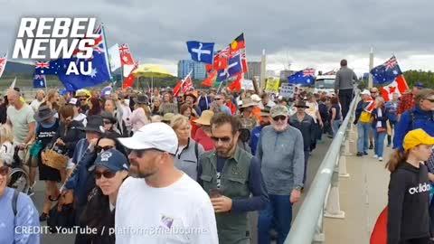 Thousands of Protesters March Towards Parliament House in Canberra, Australia, Demanding Their Liberties Back