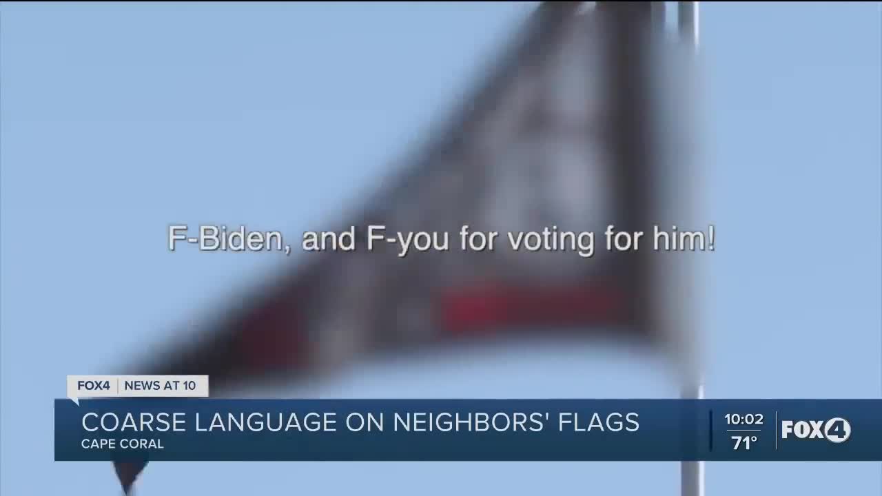 Anti-Biden flags with profanity going up in the front yards of homes in Cape Coral