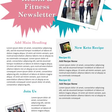 One Page Health And Fitness Newsletter PowerPoint Template
