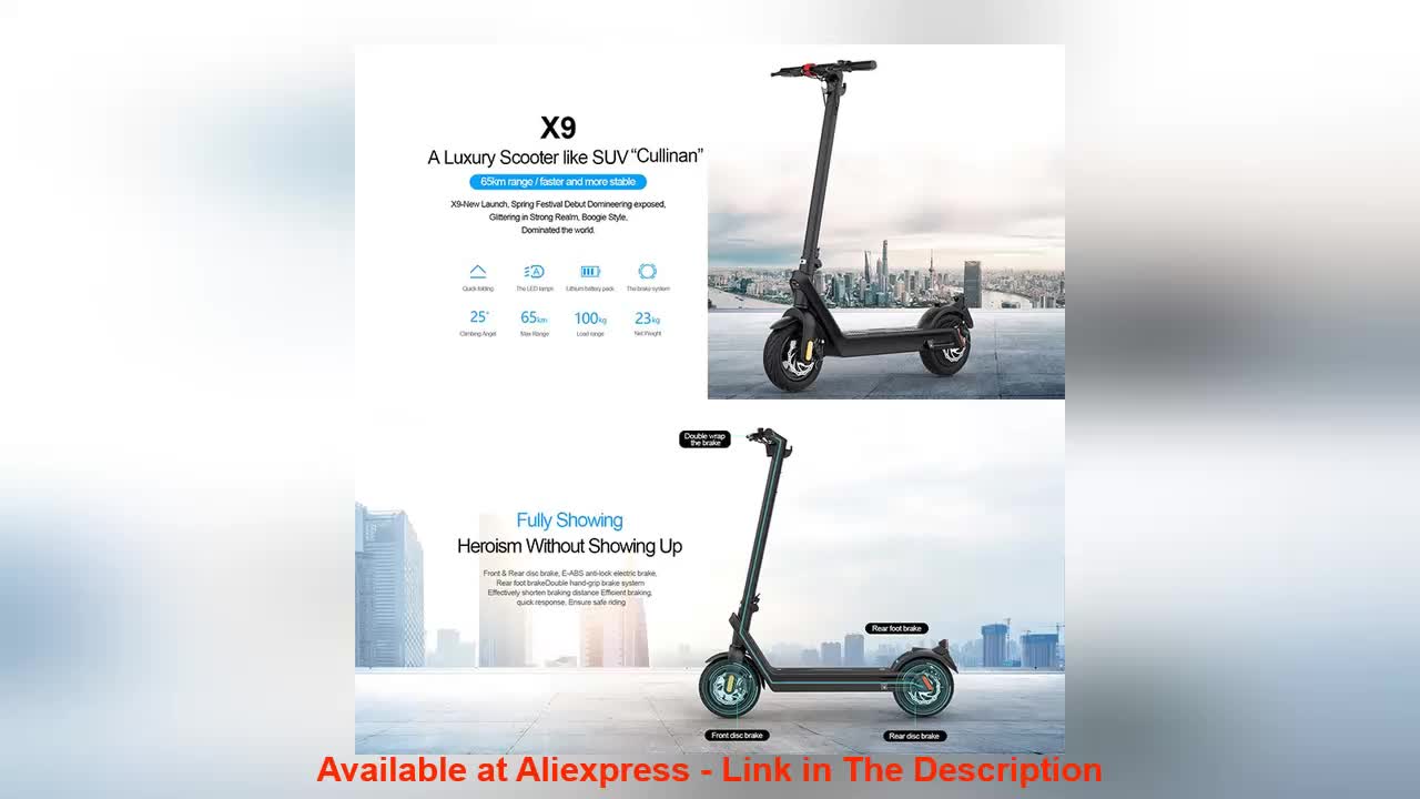 ❄️ US EU Stock X9 Plus Electric Scooter 36V 850W 65KM Distance 10inch Tire Foldable Adults EScooter