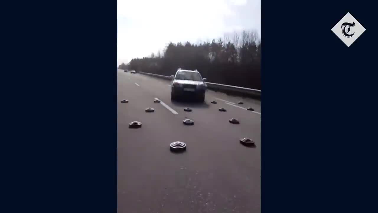 Nerve-wracking footage shows Ukrainian drivers crossing over Russian landmines