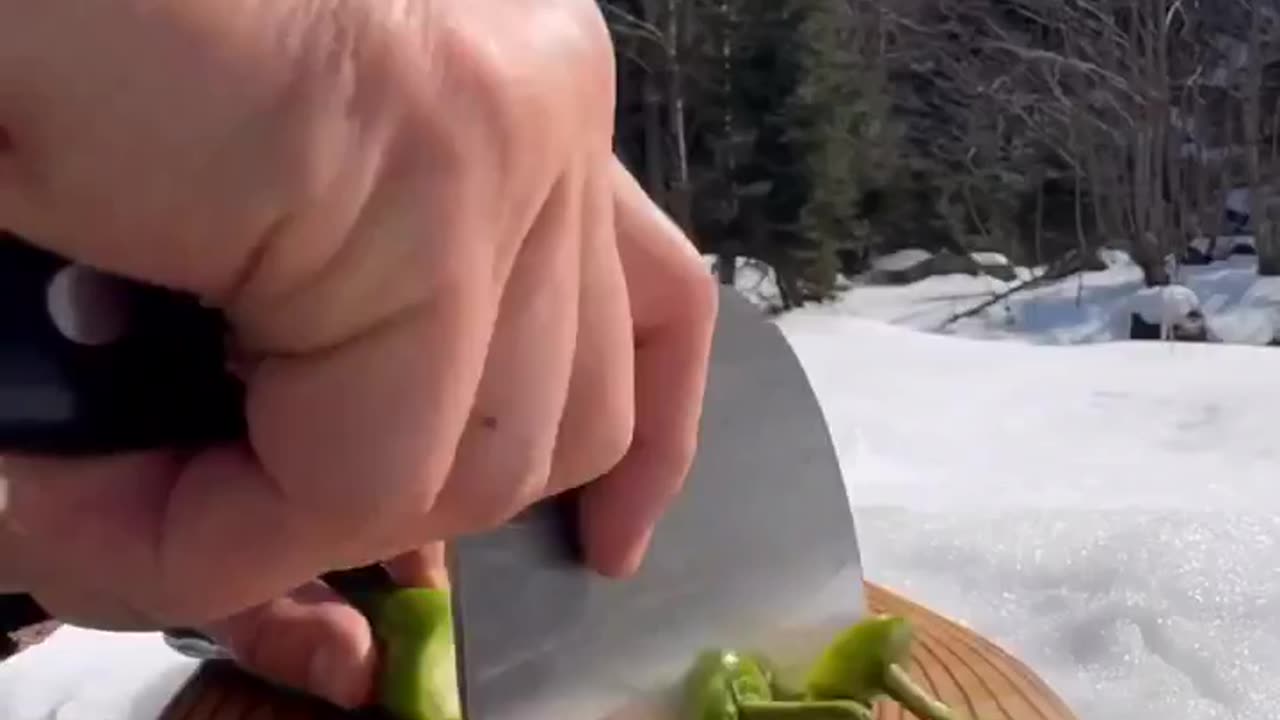 Cooking trout at bushcraft tented camping