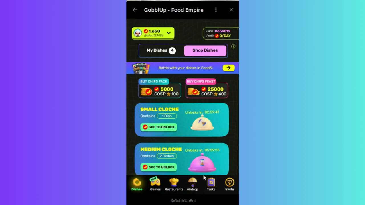 new mining mini app bot telegram gobbiup-food empire