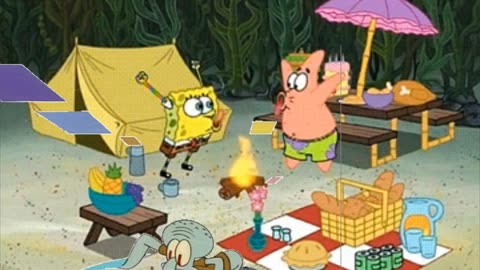 Squidward Is Playing With Tiles At Camp 🏕️