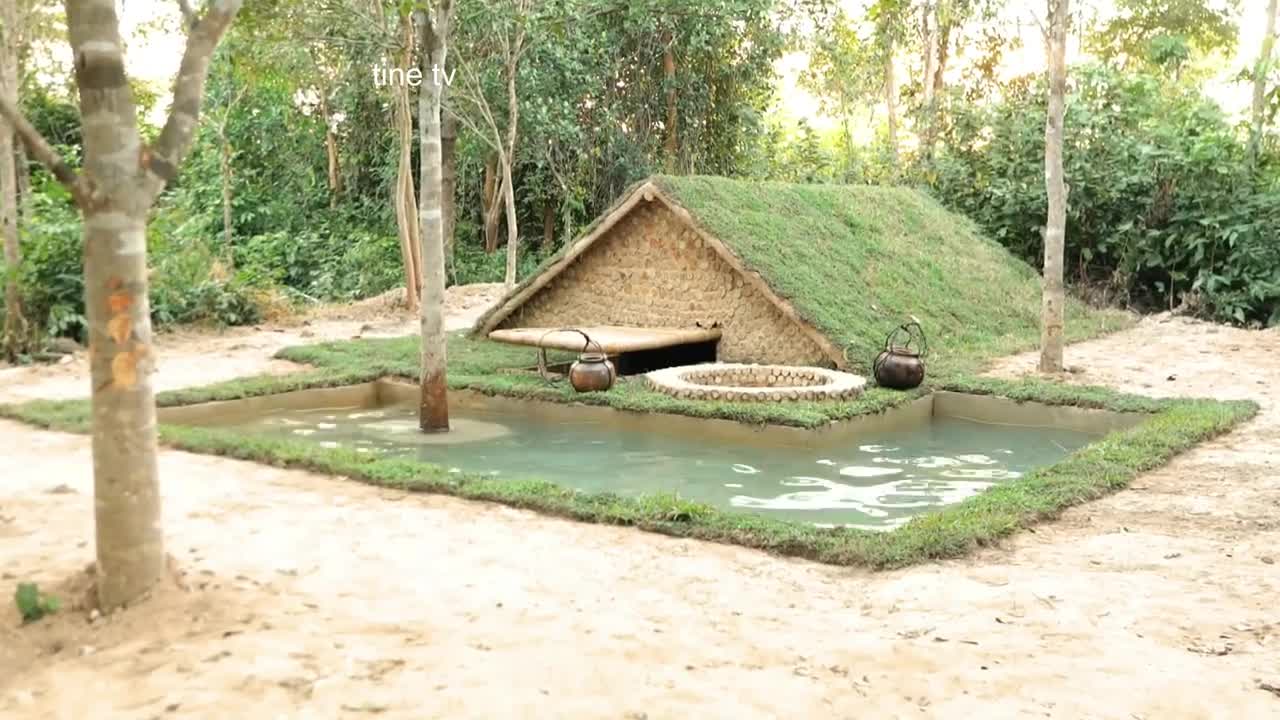 Underground house and swimming pool with decorations