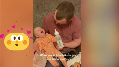 Hungry baby asks milk from dady funny video