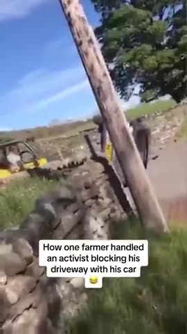 Climate protestor blocks this farmers driveway and quickly finds out.