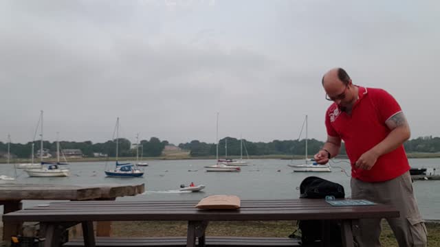 Setting up for an unboxing of an Amazon package. River hamble