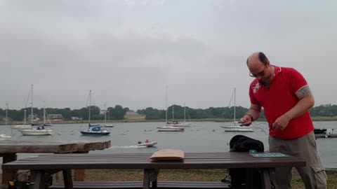 Setting up for an unboxing of an Amazon package. River hamble