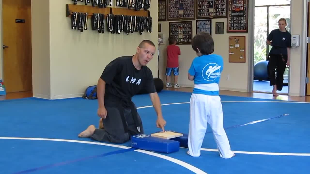 Sensei Inspires Young Karate Kid To Break A Wooden Board