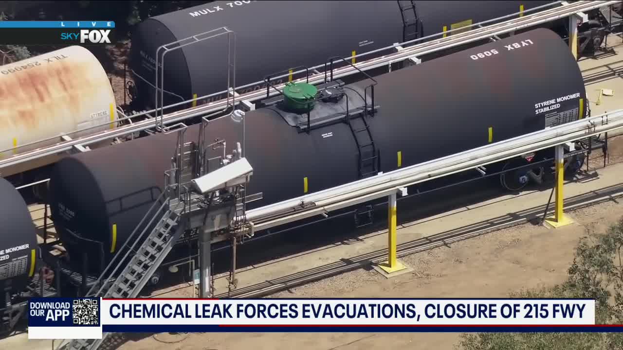 Chemical leak forces evacuations, closure of 215 Freeway in Riverside County