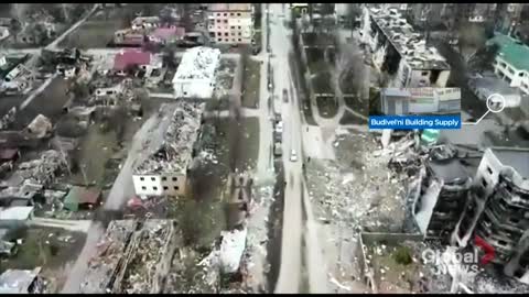 Drone footage shows extent of destruction as Ukrainians return to Borodyanka