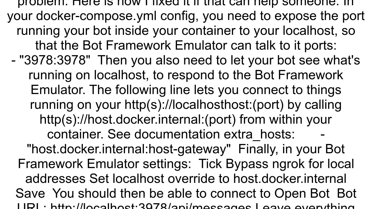 Connect Bot Framework Emulator to dockerized bot