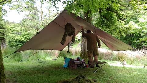 Test footage. Under a 4x4 tarp. Riverside wildcamping.