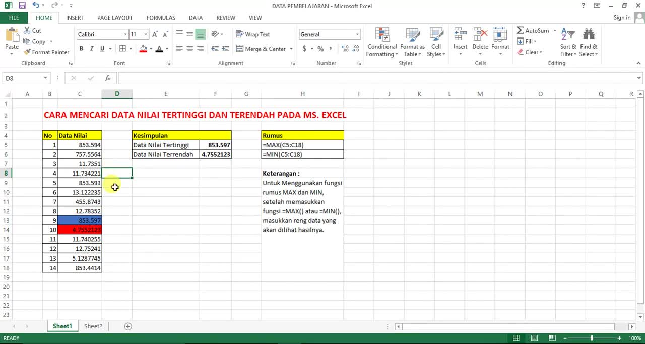 How to find the highest and lowest values in Ms Excel data