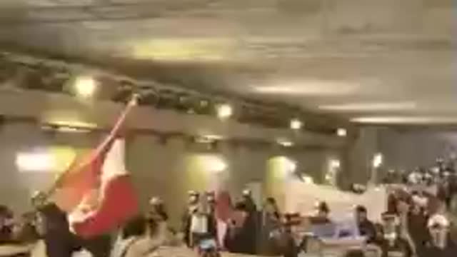 Police march with Protesters