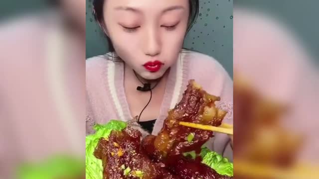 Beautiful chinese girl eating random foods