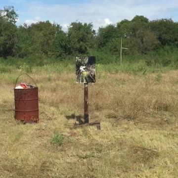 Can canon shoots beer can at steel target