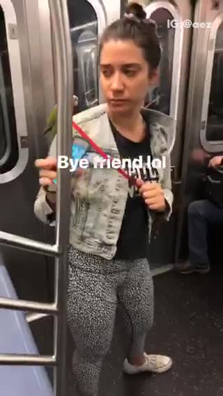 Girl subway green bird parrot on her shoulder