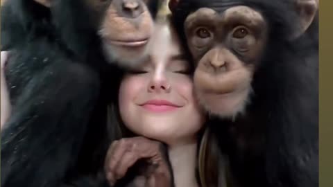 Monkey love with girl