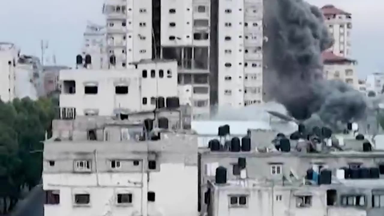 Gaza building collapses after airstrike