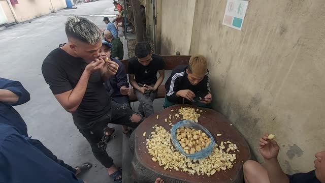 eating sugarcane in Vietnam
